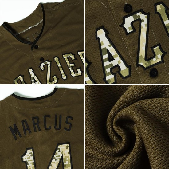 Custom Olive Camo-Khaki Authentic Salute To Service Baseball Jersey