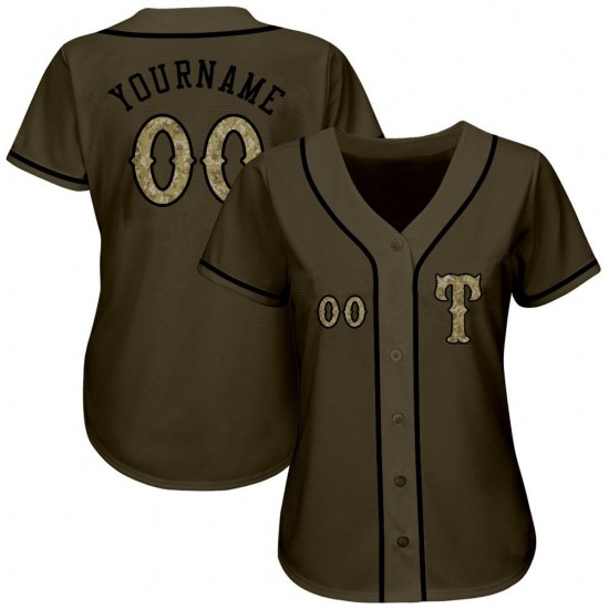 Custom Olive Camo-Black Authentic Salute To Service Baseball Jersey