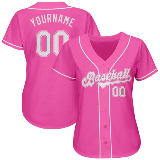 Custom Pink White Authentic Baseball Jersey