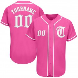 Custom Pink White-Gray Authentic Baseball Jersey