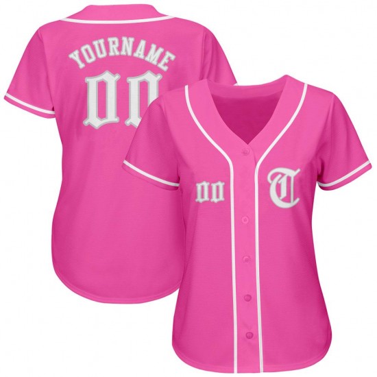 Custom Pink White-Gray Authentic Baseball Jersey