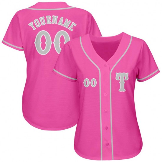 Custom Pink Gray-White Authentic Baseball Jersey