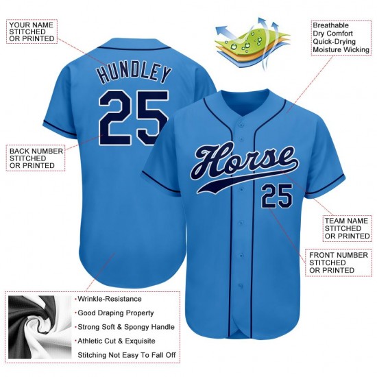 Custom Powder Blue Navy-White Authentic Baseball Jersey