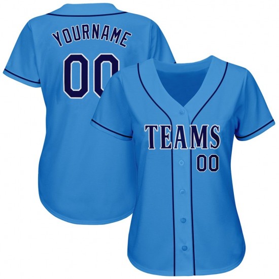 Custom Powder Blue Navy-White Authentic Baseball Jersey