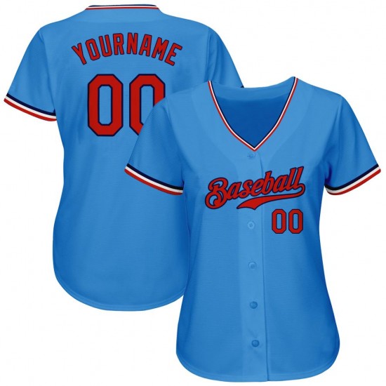 Custom Powder Blue Red-Navy Authentic Baseball Jersey