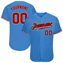 Custom Powder Blue Red Strip Red-Black Authentic Baseball Jersey