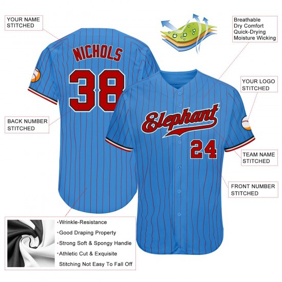 Custom Powder Blue Red Strip Red-Black Authentic Baseball Jersey