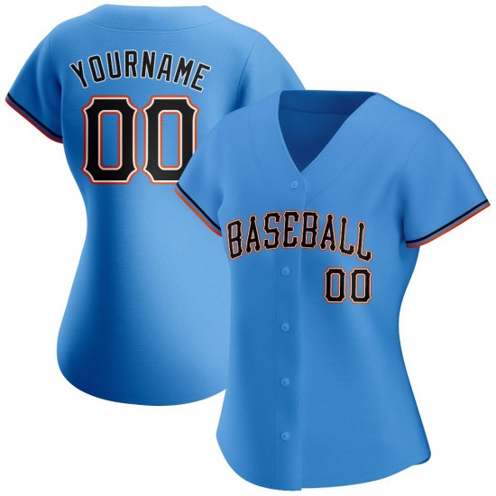 Custom Powder Blue Black-Orange Authentic Baseball Jersey