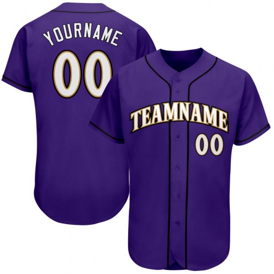 Custom Purple White-Old Gold Authentic Baseball Jersey