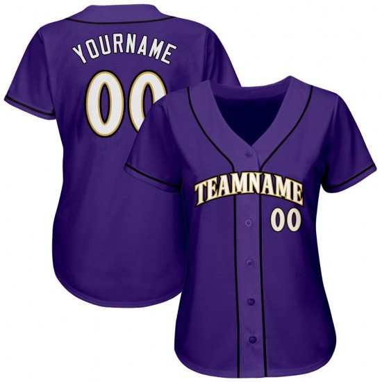 Custom Purple White-Old Gold Authentic Baseball Jersey