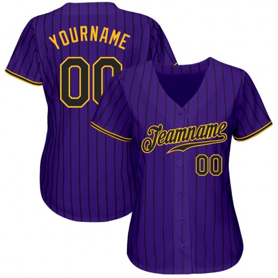 Custom Purple Black Strip-Gold Authentic Baseball Jersey