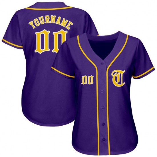 Custom Purple Gold-White Authentic Baseball Jersey