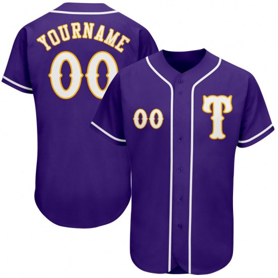 Custom Purple White-Gold Authentic Baseball Jersey