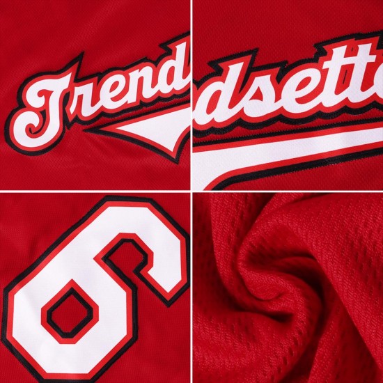 Custom Red White-Black Authentic Baseball Jersey