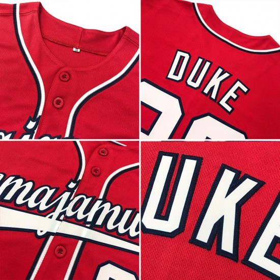 Custom Red White-Navy Authentic Baseball Jersey