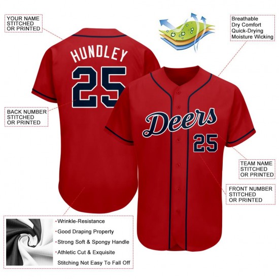 Custom Red Navy-White Authentic Baseball Jersey