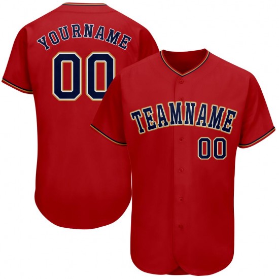 Custom Red Navy-Old Gold Authentic Baseball Jersey