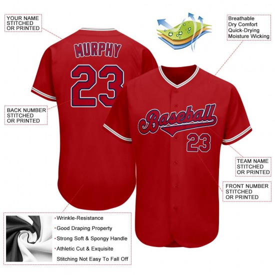 Custom Red Red-Navy Authentic Baseball Jersey