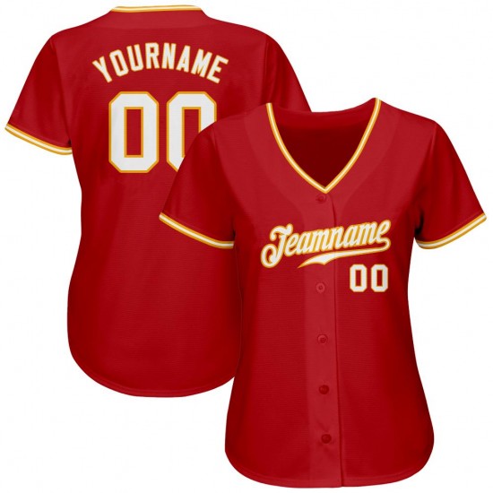 Custom Red White-Gold Authentic Baseball Jersey