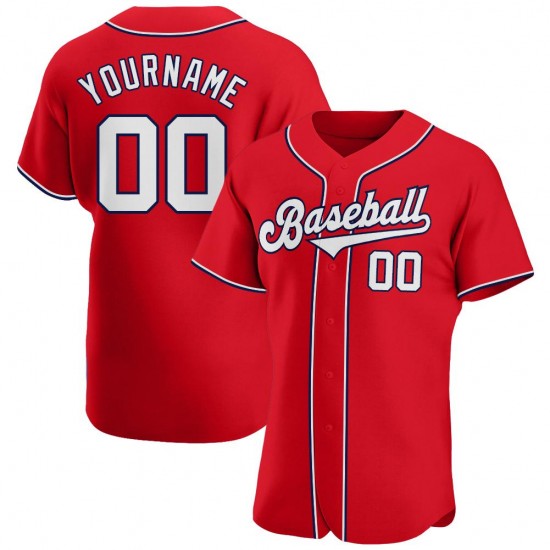 Custom Red White-Navy Authentic Baseball Jersey