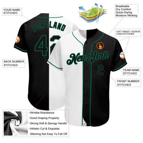 Custom White-Black Kelly Green Authentic Split Fashion Baseball Jersey