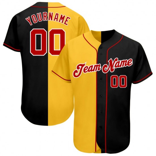 Custom Black Red-Gold Authentic Split Fashion Baseball Jersey