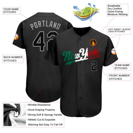 Custom Black Black-Kelly Green Authentic Baseball Jersey