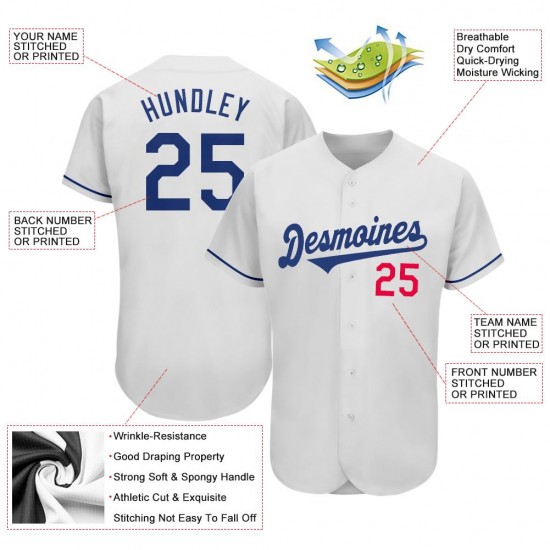 Custom White Royal-Red Authentic Baseball Jersey