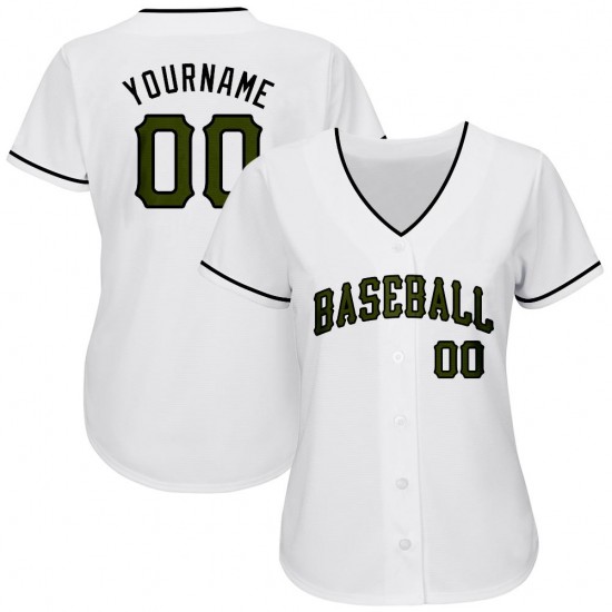 Custom White Olive-Black Authentic Memorial Day Baseball Jersey