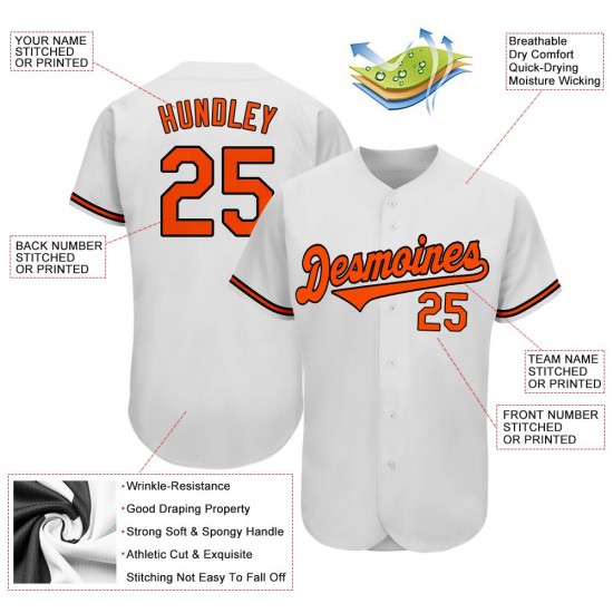 Custom White Orange-Black Authentic Baseball Jersey