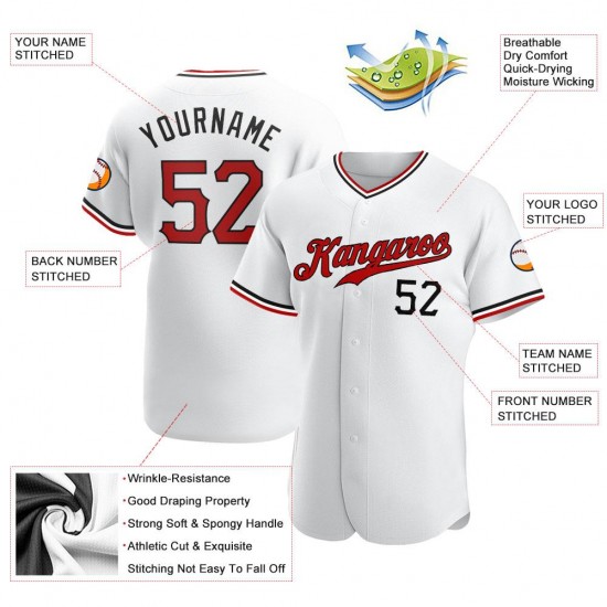 Custom White Red-Black Authentic Baseball Jersey