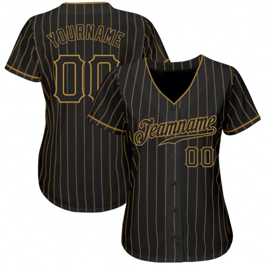 Custom Black Old Gold Strip Black Authentic Baseball Jersey