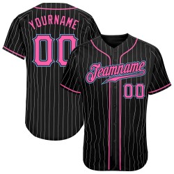 Custom Black White Strip Pink-Light Blue Authentic Baseball Jersey