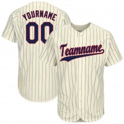 Custom Cream Navy Strip Navy-Red Baseball Jersey