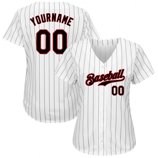 Custom White Black Strip Black-Red Authentic Baseball Jersey