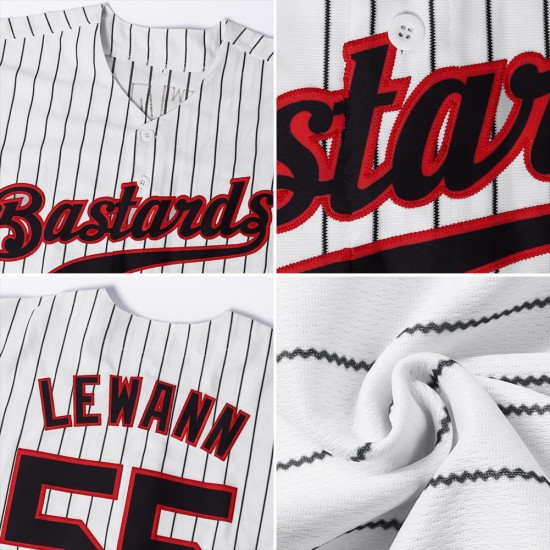 Custom White Black Strip Black-Red Authentic Baseball Jersey