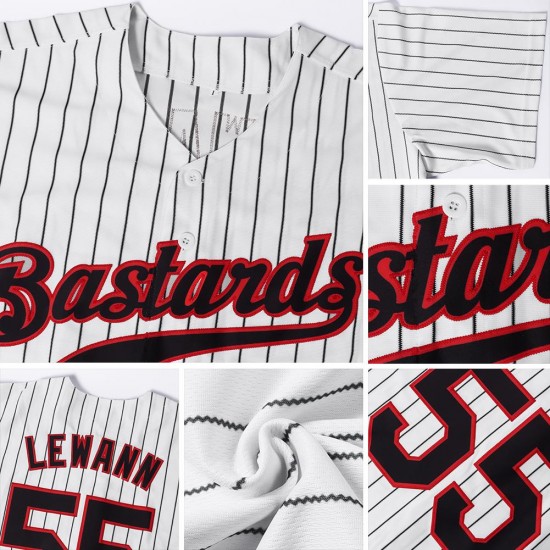 Custom White Black Strip Black-Red Authentic Baseball Jersey