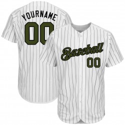 Custom White Black Strip Olive-Black Authentic Memorial Day Baseball Jersey