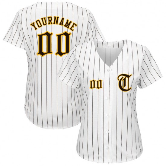 Custom White Brown Strip Brown-Gold Authentic Baseball Jersey