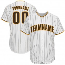 Custom White Brown Strip Brown-Gold Baseball Jersey