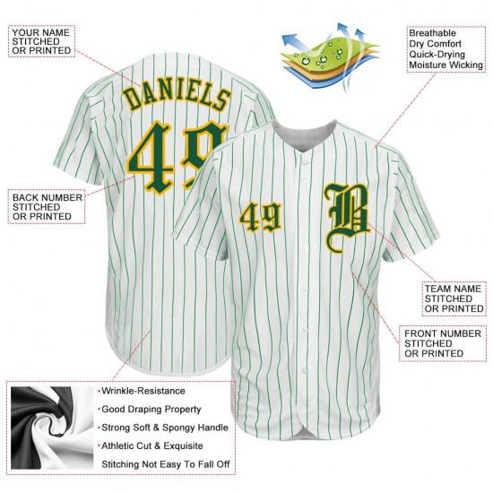 Custom White Kelly Green Strip Kelly Green-Gold Authentic Baseball Jersey