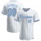 Custom White Light Blue Strip Light Blue-Navy Authentic Baseball Jersey