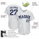 Custom White Navy Strip Navy-Gray Authentic Baseball Jersey