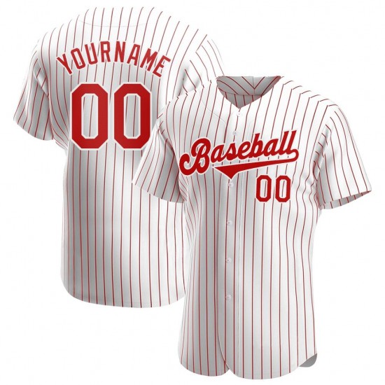 Custom White Red Strip Red-White Authentic Baseball Jersey