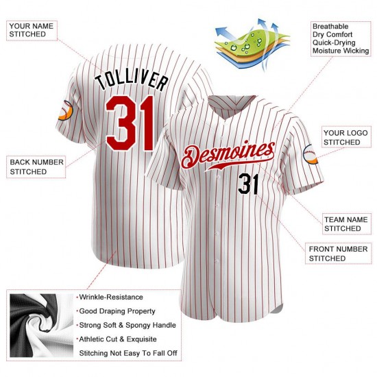 Custom White Red Strip Red-Black Authentic Baseball Jersey