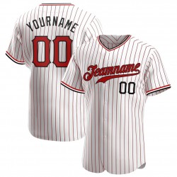 Custom White Red Strip Red-Black Authentic Baseball Jersey