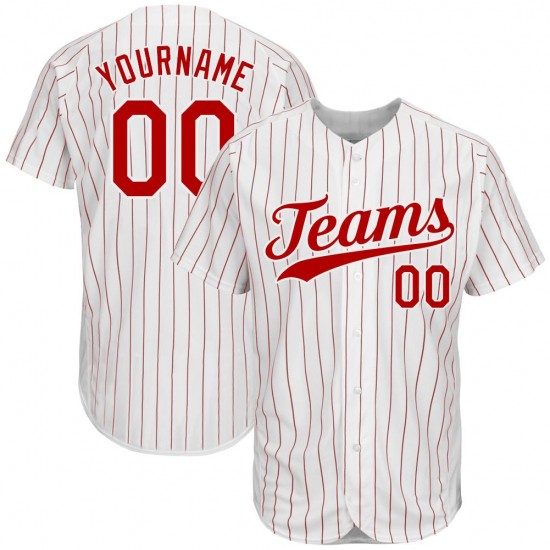 Custom White Red Strip Red-White Authentic Baseball Jersey