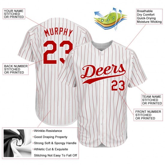 Custom White Red Strip Red-White Authentic Baseball Jersey