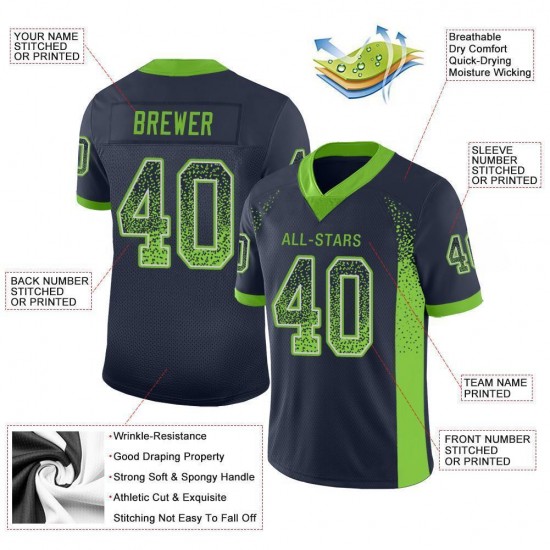 Custom Navy Neon Green-Gray Mesh Drift Fashion Football Jersey