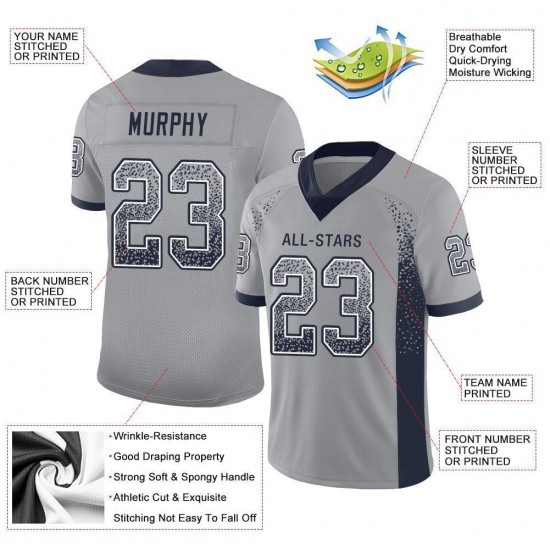 Custom Light Gray Navy-White Mesh Drift Fashion Football Jersey